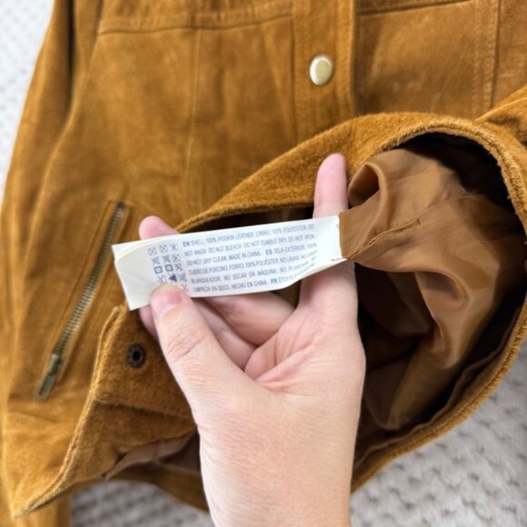 Forever 21 Suede Leather Jacket Rust Brown Trucker Full Zip Pockets Womens Small - Picture 5 of 6